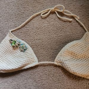 Sexy off-white mesh bikini top with seashell accents
